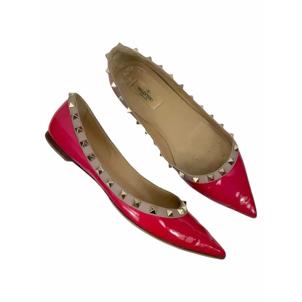 Valentino Garavani Rockstud Two Tone Poined Toe Flats Red Pink Size 40